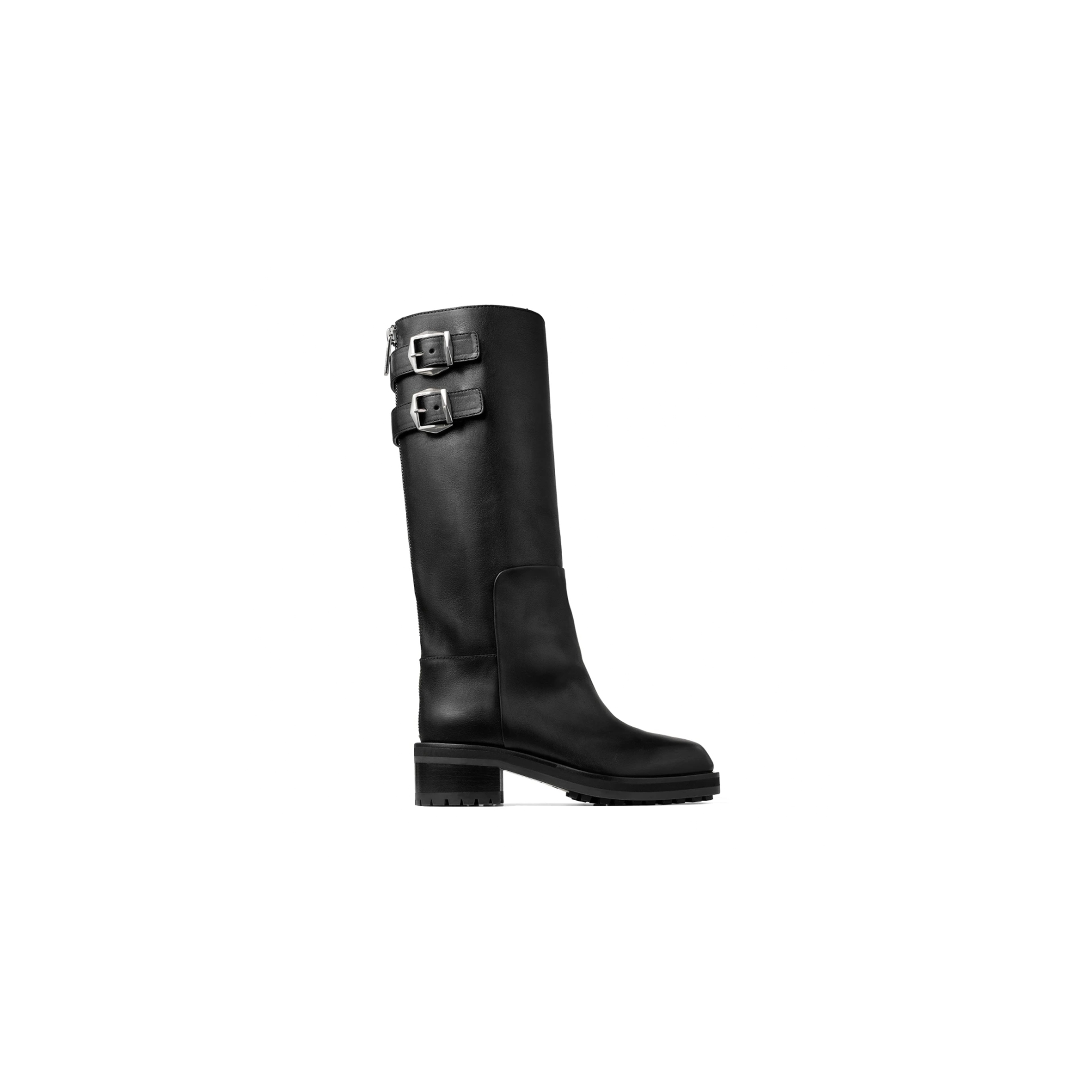 J1m*y Ch00 BROOKLYN KNEE BOOT 50 BLACK LEATHER KNEE-HIGH BOOTS BROOKLYNKB50WLZ Master Quality